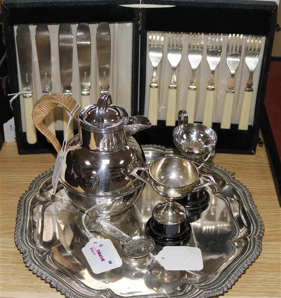 A small quantity of plated items, including a Jersey milk jug, cased flatware etc.